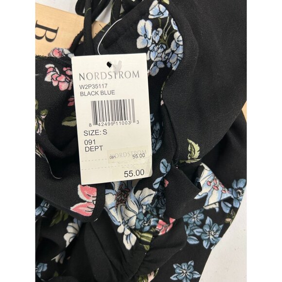 BO.G Collective Floral Wrap Maxi Dress Black/Blue Small With Flutter Sleeves NWT - Picture 14 of 16